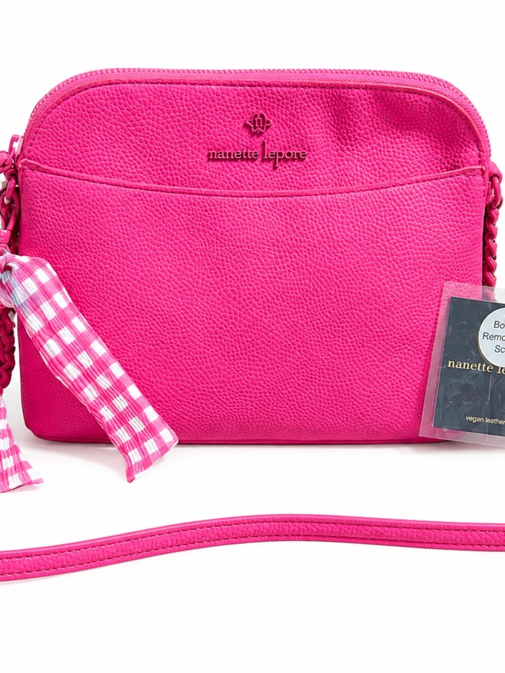 Nanette Lepore Bright Pink Leather Crossbody with Gingham Accent
